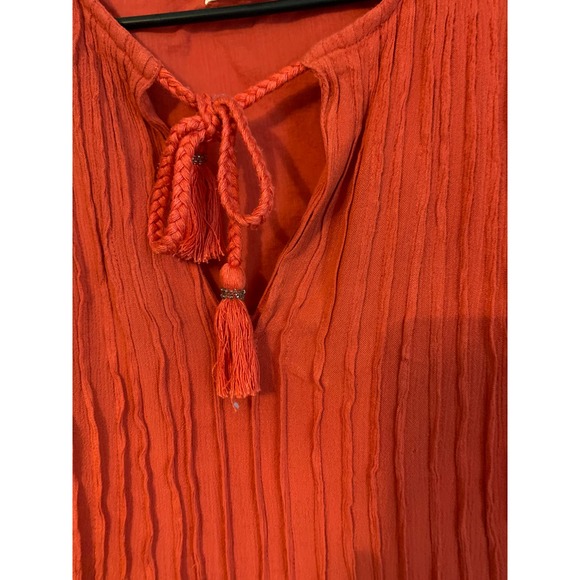 Tularosa Boho Pleated Embroidered Burnt Orange XS Womens Long Sleeve Lined Dress - Picture 4 of 9